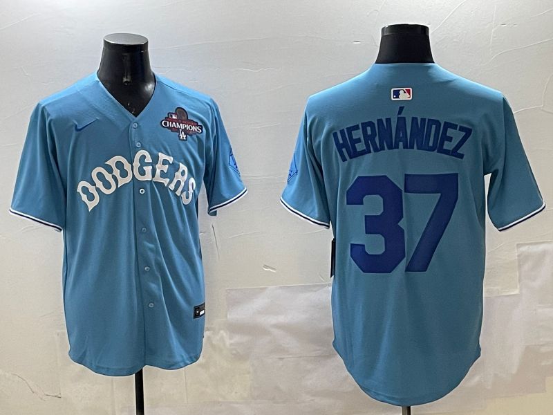 Men Los Angeles Dodgers #37 Hernandez Light Blue Joint Name 2025 Nike MLB Jersey style 4->los angeles dodgers->MLB Jersey